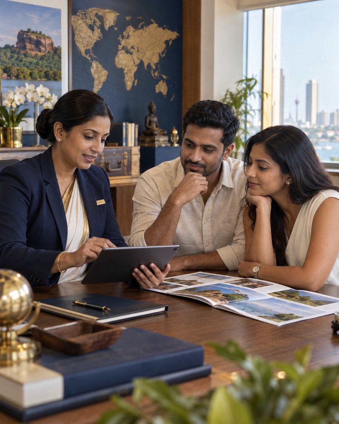 An Avocet travel consultant planning an international journey with clients