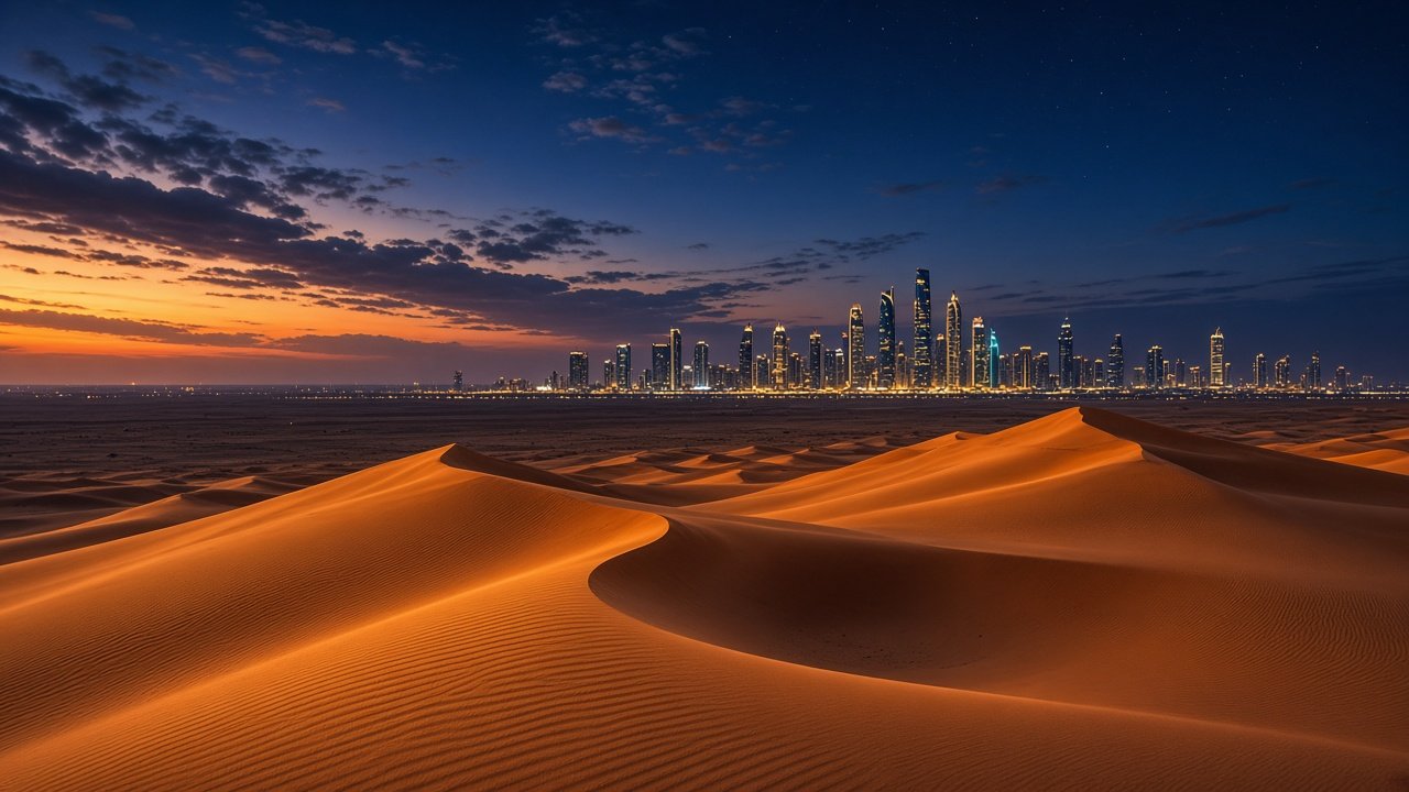 Dubai skyline beyond the desert